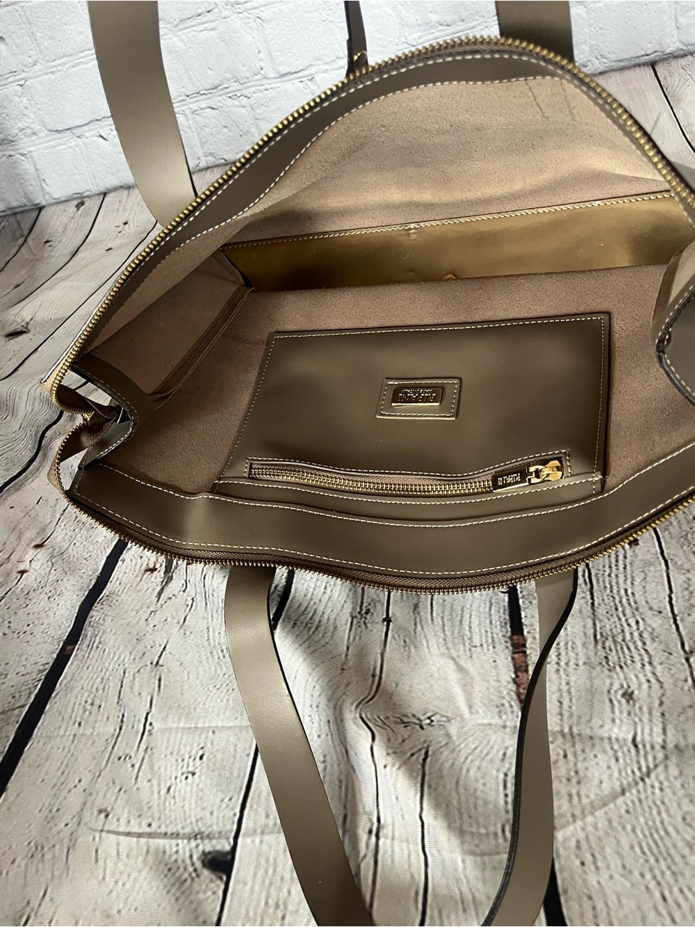 Ripani Italian Leather Work Tote Bag in Taupe / Mushroom - Picture 6 of 7